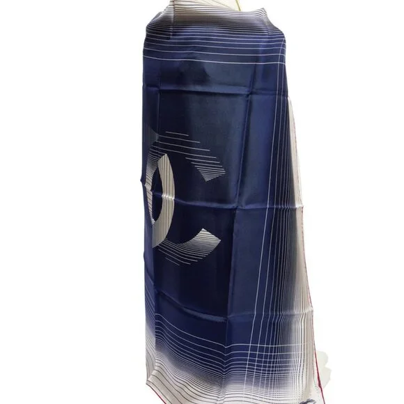 CHANEL BLUE SILK CC LOGO SHAWL - Picture 3 of 11